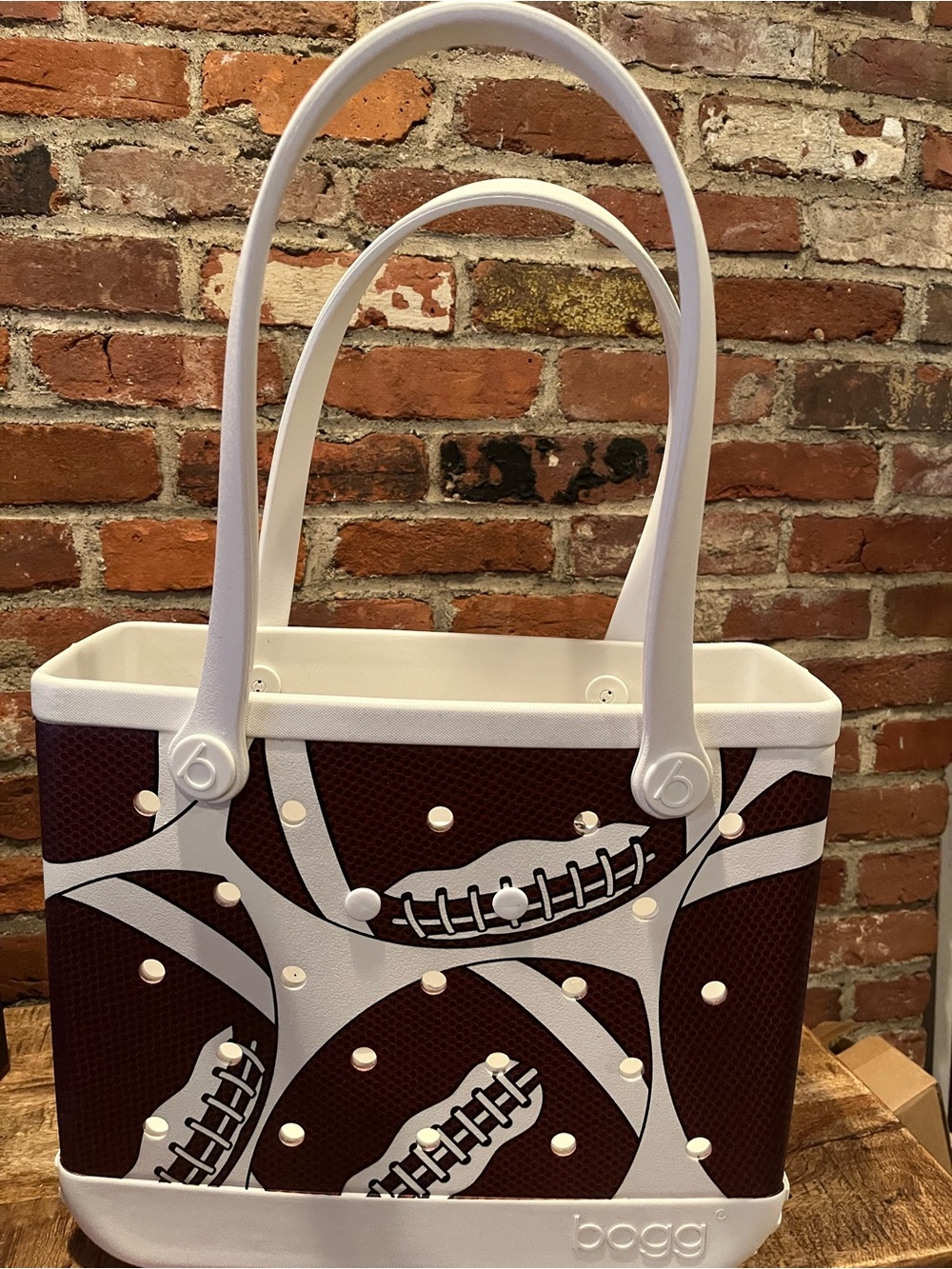 BOGG football Tote - Brown Football Print with White Trim - Picture 14 of 16